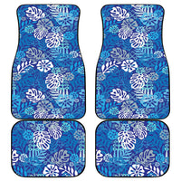 Blue Aloha Hawaiian Car Mats Monstera Hibiscus Tropical Pattern