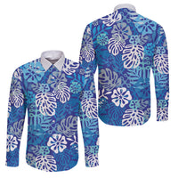 Blue Aloha Hawaiian Family Matching Off Shoulder Short Dress and Hawaiian Shirt Monstera Hibiscus Tropical Pattern