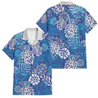 Blue Aloha Hawaiian Family Matching Short Sleeve Bodycon Dress and Hawaiian Shirt Monstera Hibiscus Tropical Pattern