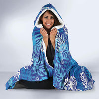 Blue Aloha Hawaiian Hooded Blanket Monstera Hibiscus Tropical Pattern