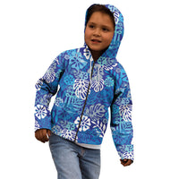 Blue Aloha Hawaiian Kid Hoodie Monstera Hibiscus Tropical Pattern