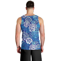 Blue Aloha Hawaiian Men Tank Top Monstera Hibiscus Tropical Pattern