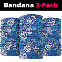 Blue Aloha Hawaiian Neck Gaiter Monstera Hibiscus Tropical Pattern