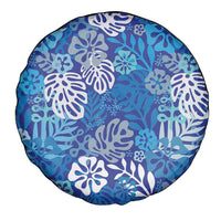 Blue Aloha Hawaiian Spare Tire Cover Monstera Hibiscus Tropical Pattern
