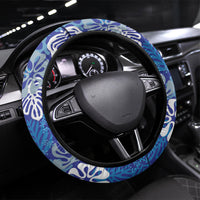 Blue Aloha Hawaiian Steering Wheel Cover Monstera Hibiscus Tropical Pattern