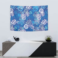 Blue Aloha Hawaiian Tapestry Monstera Hibiscus Tropical Pattern