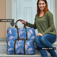Blue Aloha Hawaiian Travel Bag Monstera Hibiscus Tropical Pattern