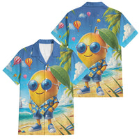 Funny Hawaii Mango Family Matching Off The Shoulder Long Sleeve Dress and Hawaiian Shirt Tropical Summer Beach Mascot Vacation