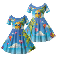 Funny Hawaii Mango Family Matching Off The Shoulder Long Sleeve Dress and Hawaiian Shirt Tropical Summer Beach Mascot Vacation