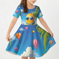 Funny Hawaii Mango Kid Short Sleeve Dress Tropical Summer Beach Mascot Vacation