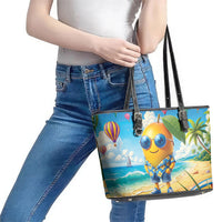 Funny Hawaii Mango Leather Tote Bag Tropical Summer Beach Mascot Vacation