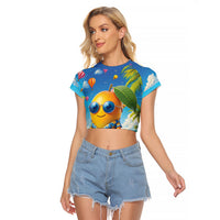 Funny Hawaii Mango Raglan Cropped T Shirt Tropical Summer Beach Mascot Vacation