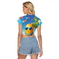 Funny Hawaii Mango Raglan Cropped T Shirt Tropical Summer Beach Mascot Vacation