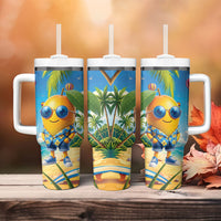 Funny Hawaii Mango Tumbler With Handle Tropical Summer Beach Mascot Vacation