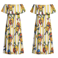 Funny Hawaii Mango Hip Hop Cartoon Couples Matching Off Shoulder Maxi Dress and Long Sleeve Button Shirt Summer Beach Party