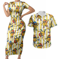 Funny Hawaii Mango Hip Hop Cartoon Couples Matching Short Sleeve Bodycon Dress and Hawaiian Shirt Summer Beach Party
