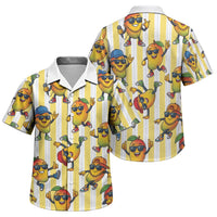Funny Hawaii Mango Hip Hop Cartoon Family Matching Off The Shoulder Long Sleeve Dress and Hawaiian Shirt Summer Beach Party