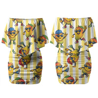 Funny Hawaii Mango Hip Hop Cartoon Family Matching Off Shoulder Short Dress and Hawaiian Shirt Summer Beach Party