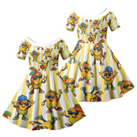 Funny Hawaii Mango Hip Hop Cartoon Family Matching Short Sleeve Bodycon Dress and Hawaiian Shirt Summer Beach Party
