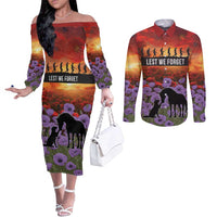 Personalised ANZAC Day Couples Matching Off The Shoulder Long Sleeve Dress and Long Sleeve Button Shirt Remembering the Animals of War