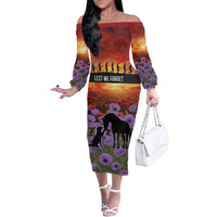 Personalised ANZAC Day Family Matching Off The Shoulder Long Sleeve Dress and Hawaiian Shirt Remembering the Animals of War LT19 Mom's Dress Purple - Polynesian Pride