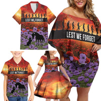 Personalised ANZAC Day Family Matching Off Shoulder Short Dress and Hawaiian Shirt Remembering the Animals of War LT19 - Polynesian Pride