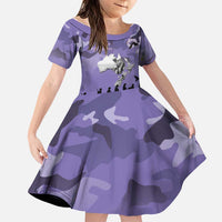 ANZAC Day Family Matching Puletasi and Hawaiian Shirt Lest We Forget the Animals Too LT19 Daughter's Dress Purple - Polynesian Pride