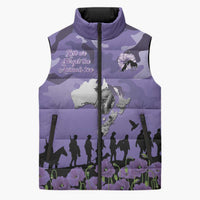 ANZAC Day Sleeveless Puffer Jacket Lest We Forget the Animals Too LT19 Unisex Purple - Polynesian Pride