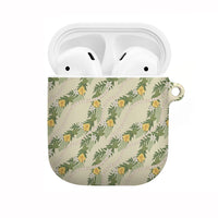 Hawaiian Pikake Maile Lei AirPods Case Tiare Hibiscus Kalo Palapalai Leaf Beige