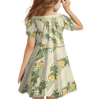 Hawaiian Pikake Maile Lei Family Matching Tank Maxi Dress and Hawaiian Shirt Tiare Hibiscus Kalo Palapalai Leaf Beige