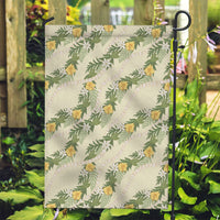 Hawaiian Pikake Maile Lei Garden Flag Tiare Hibiscus Kalo Palapalai Leaf Beige