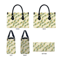 Hawaiian Pikake Maile Lei Leather Bag Tiare Hibiscus Kalo Palapalai Leaf Beige LT19 - Polynesian Pride
