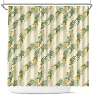 Hawaiian Pikake Maile Lei Shower Curtain Tiare Hibiscus Kalo Palapalai Leaf Beige