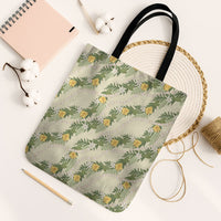 Hawaiian Pikake Maile Lei Tote Bag Tiare Hibiscus Kalo Palapalai Leaf Beige