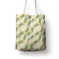 Hawaiian Pikake Maile Lei Tote Bag Tiare Hibiscus Kalo Palapalai Leaf Beige