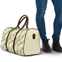 Hawaiian Pikake Maile Lei Travel Bag Tiare Hibiscus Kalo Palapalai Leaf Beige