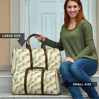 Hawaiian Pikake Maile Lei Travel Bag Tiare Hibiscus Kalo Palapalai Leaf Beige
