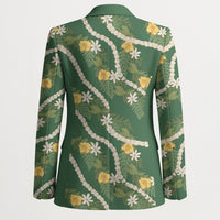 Hawaiian Pikake Maile Lei Blazer Tiare Hibiscus Kalo Palapalai Leaf Green