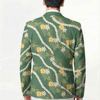 Hawaiian Pikake Maile Lei Blazer Tiare Hibiscus Kalo Palapalai Leaf Green