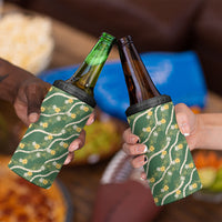 Hawaiian Pikake Maile Lei 4 in 1 Can Cooler Tumbler Tiare Hibiscus Kalo Palapalai Leaf Green