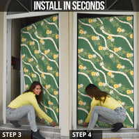 Hawaiian Pikake Maile Lei Door Cover Tiare Hibiscus Kalo Palapalai Leaf Green