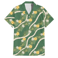 Hawaiian Pikake Maile Lei Family Matching Mermaid Dress and Hawaiian Shirt Tiare Hibiscus Kalo Palapalai Leaf Green