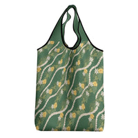 Hawaiian Pikake Maile Lei Grocery Bag Tiare Hibiscus Kalo Palapalai Leaf Green