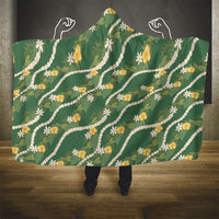 Hawaiian Pikake Maile Lei Hooded Blanket Tiare Hibiscus Kalo Palapalai Leaf Green