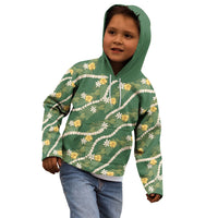 Hawaiian Pikake Maile Lei Kid Hoodie Tiare Hibiscus Kalo Palapalai Leaf Green