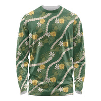 Hawaiian Pikake Maile Lei Long Sleeve Shirt Tiare Hibiscus Kalo Palapalai Leaf Green