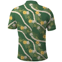 Hawaiian Pikake Maile Lei Polo Shirt Tiare Hibiscus Kalo Palapalai Leaf Green