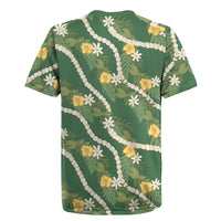 Hawaiian Pikake Maile Lei Rugby Jersey Tiare Hibiscus Kalo Palapalai Leaf Green