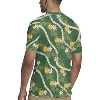 Hawaiian Pikake Maile Lei Rugby Jersey Tiare Hibiscus Kalo Palapalai Leaf Green
