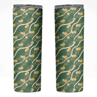 Hawaiian Pikake Maile Lei Skinny Tumbler Tiare Hibiscus Kalo Palapalai Leaf Green